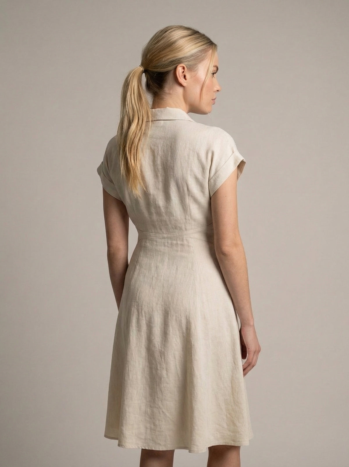 Cotton Linen Midi Dress for Women - Tailored Shirt Style, Casual Wear