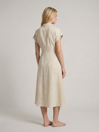Cotton Linen Midi Dress for Women - Tailored Shirt Style, Casual Wear