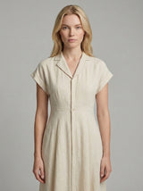 Cotton Linen Midi Dress for Women - Tailored Shirt Style, Casual Wear