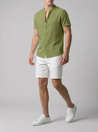 Cotton Linen Short Sleeve Shirt for Men - Relaxed Fit Casual Wear