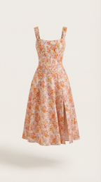 Dahlia Floral Print Midi Dress - Lightweight Cotton Summer Dress for Casual Wear
