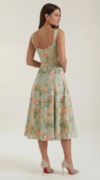 Dahlia Floral Print Midi Dress - Lightweight Cotton Summer Dress for Casual Wear