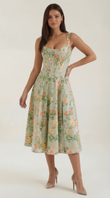 Dahlia Floral Print Midi Dress - Lightweight Cotton Summer Dress for Casual Wear