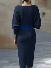 Draped Batwing Sleeve Midi Dress for Women - Elegant Evening Wear