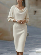 Draped Batwing Sleeve Midi Dress for Women - Elegant Evening Wear