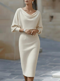 Draped Batwing Sleeve Midi Dress for Women - Elegant Evening Wear