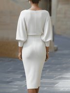 Draped Batwing Sleeve Midi Dress for Women - Elegant Evening Wear
