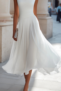 Draped Pleated Midi Dress | Women's Wedding Guest Attire | Elegant Design