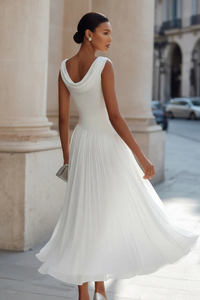 Draped Pleated Midi Dress | Women's Wedding Guest Attire | Elegant Design