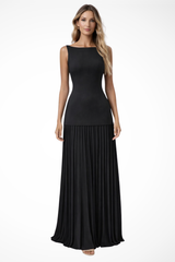 Elegant Pleated Maxi Dress for Women - Formal Evening Wear, Lightweight Fabric