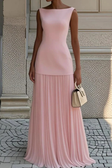 Elegant Pleated Maxi Dress for Women - Formal Evening Wear, Lightweight Fabric