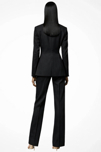 Elegant Women's Blazer and Wide Leg Trousers Set - Office/Business Attire