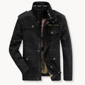 Men's Cotton Cargo Jacket – Stand Collar Utility Jacket – Black