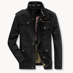 Men's Cotton Cargo Jacket – Stand Collar Utility Jacket – Black