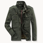 Men's Cotton Cargo Jacket – Stand Collar Utility Jacket – Green