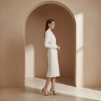Fitted Midi Dress with Elegant Lapel Design for Women's Formal Wear