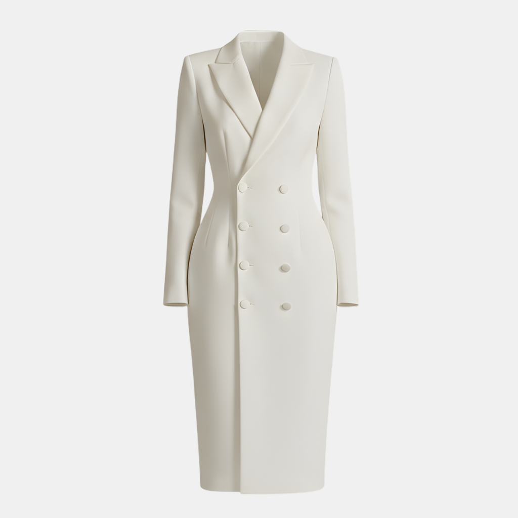 Fitted Midi Dress with Elegant Lapel Design for Women's Formal Wear