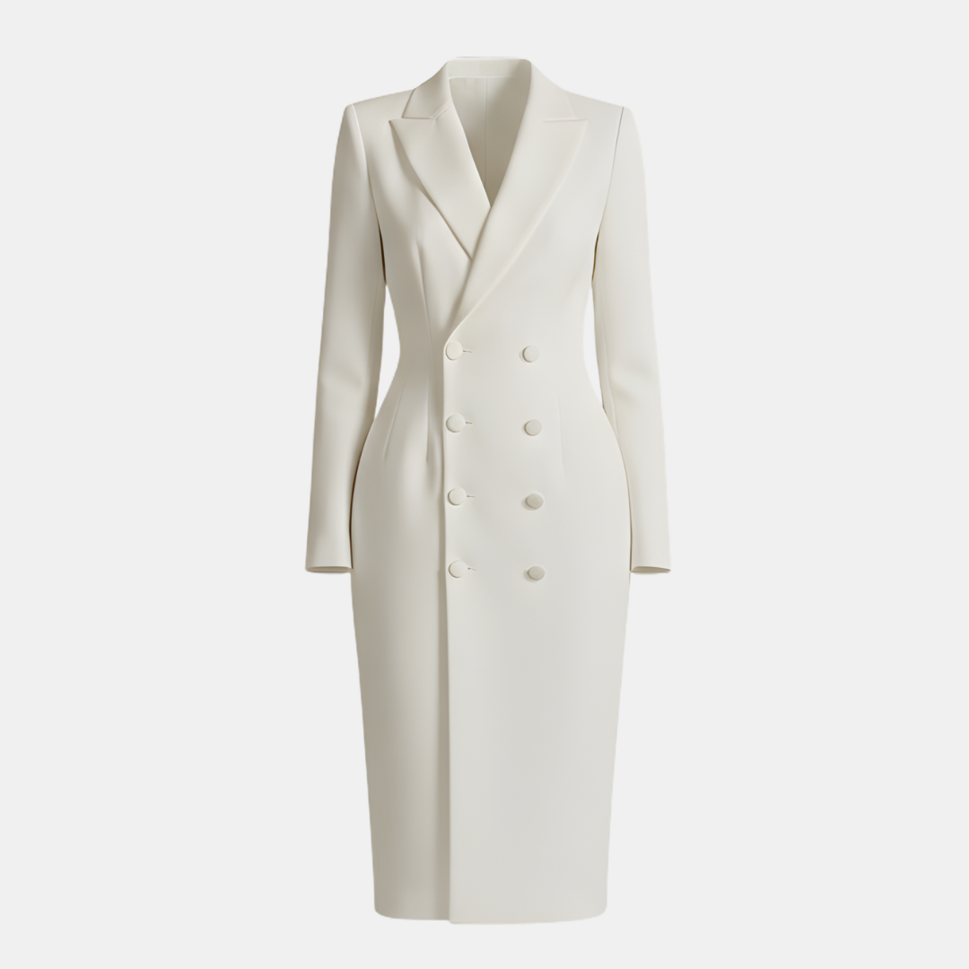 Fitted Midi Dress with Elegant Lapel Design for Women's Formal Wear