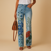 Flared Printed Jeans for Women | Casual Denim Trousers with Unique Pattern | Everyday Fashion Bottoms