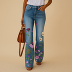 Flared Printed Jeans for Women | Casual Denim Trousers with Unique Pattern | Everyday Fashion Bottoms