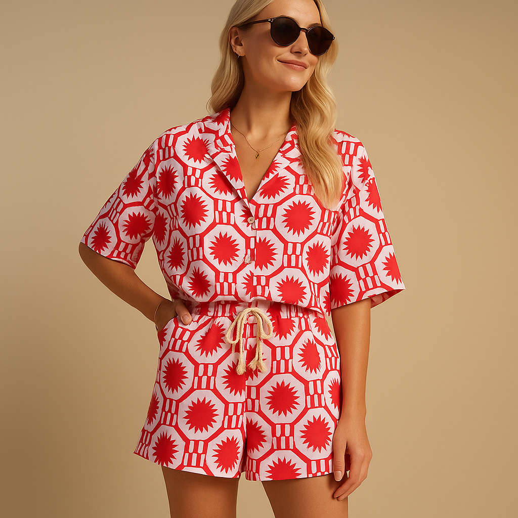 Floral Cotton Summer Blouse and Shorts Set for Women | Lightweight Casual Outfit for Warm Weather