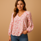 Floral Cotton Summer Blouse for Women | Lightweight Casual Top for Everyday Wear