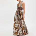 Floral Halter Maxi Dress for Women - Lightweight Beachwear Summer Dress