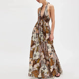 Floral Halter Maxi Dress for Women - Lightweight Beachwear Summer Dress