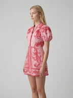 Floral Linen Cocktail Dress - Organic Fabric - Summer Style for Casual Events