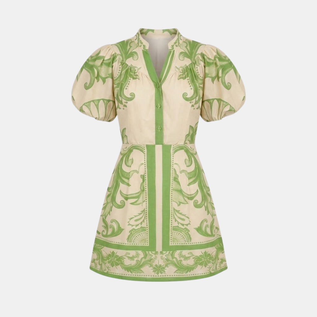 Floral Linen Cocktail Dress - Organic Fabric - Summer Style for Casual Events