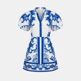 Floral Linen Cocktail Dress - Organic Fabric - Summer Style for Casual Events