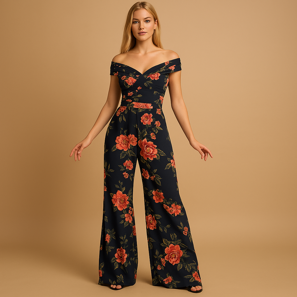 Floral Off-Shoulder Jumpsuit | Lightweight Fabric | Casual Summer Wear | Multiple Sizes Available
