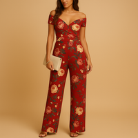 Floral Off-Shoulder Jumpsuit | Lightweight Fabric | Casual Summer Wear | Multiple Sizes Available