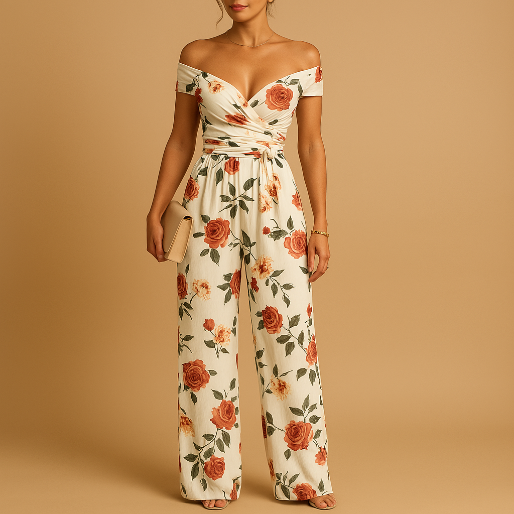 Floral Off-Shoulder Jumpsuit | Lightweight Fabric | Casual Summer Wear | Multiple Sizes Available