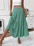 Floral Print Midi Skirt - Lightweight Fabric - Casual Everyday Wear