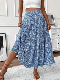 Floral Print Midi Skirt - Lightweight Fabric - Casual Everyday Wear