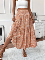 Floral Print Midi Skirt - Lightweight Fabric - Casual Everyday Wear