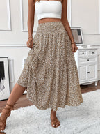 Floral Print Midi Skirt - Lightweight Fabric - Casual Everyday Wear