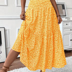 Floral Print Midi Skirt - Lightweight Fabric - Casual Everyday Wear