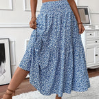 Floral Print Midi Skirt - Lightweight Fabric - Casual Everyday Wear