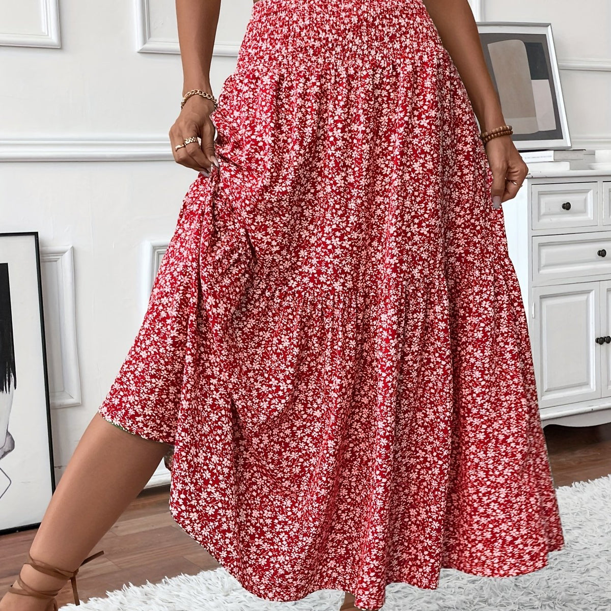 Floral Print Midi Skirt - Lightweight Fabric - Casual Everyday Wear