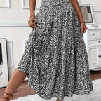Floral Print Midi Skirt - Lightweight Fabric - Casual Everyday Wear