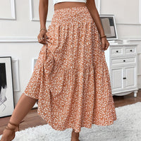 Floral Print Midi Skirt - Lightweight Fabric - Casual Everyday Wear