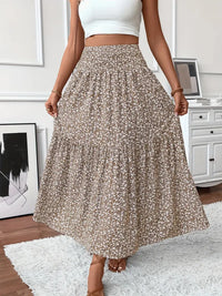 Floral Print Midi Skirt - Lightweight Fabric - Casual Everyday Wear