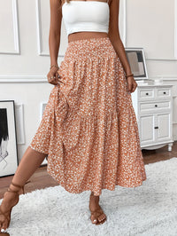 Floral Print Midi Skirt - Lightweight Fabric - Casual Everyday Wear