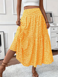 Floral Print Midi Skirt - Lightweight Fabric - Casual Everyday Wear