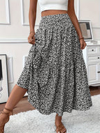 Floral Print Midi Skirt - Lightweight Fabric - Casual Everyday Wear