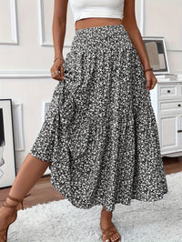 Floral Print Midi Skirt - Lightweight Fabric - Casual Everyday Wear