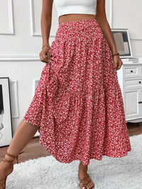 Floral Print Midi Skirt - Lightweight Fabric - Casual Everyday Wear
