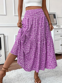 Floral Print Midi Skirt - Lightweight Fabric - Casual Everyday Wear
